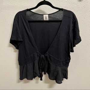 We The Free Free People Black Tie Front Top